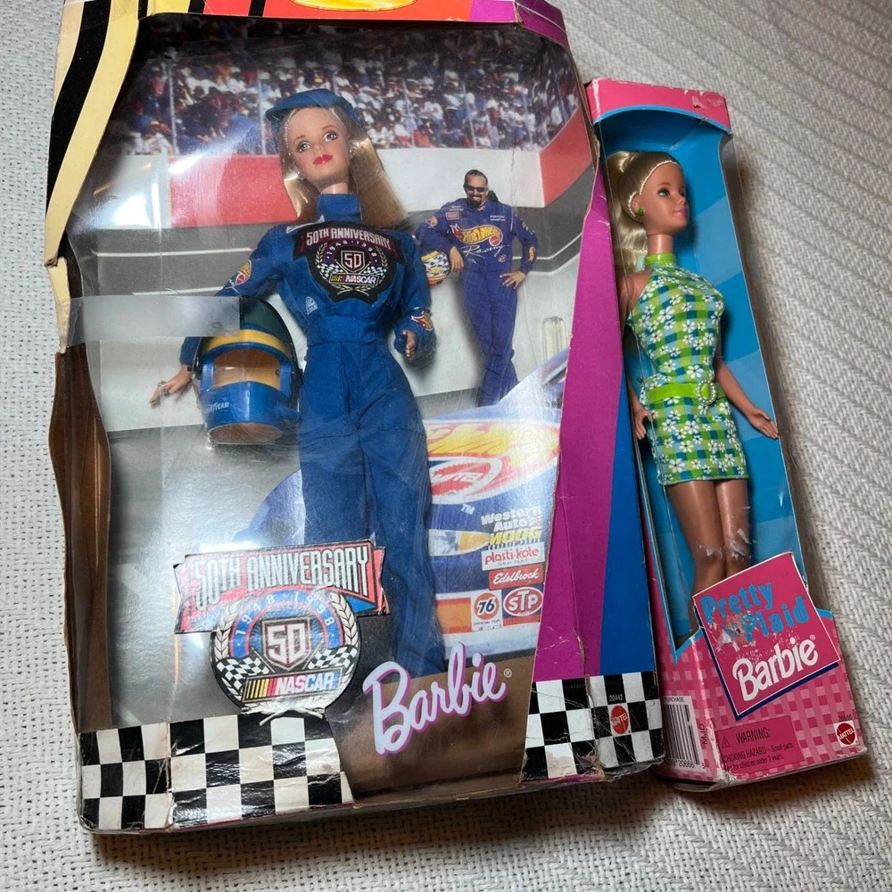 Vintage 1998 Barbie Lot NASCAR 50th Anniversary & Pretty in Plaid Dolls NIB